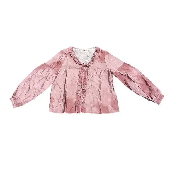 Me Jennie Garth Ruffle Neckline-Shell Pink Peasant Blouse Sz M Romantic Boho - Picture 3 of 11